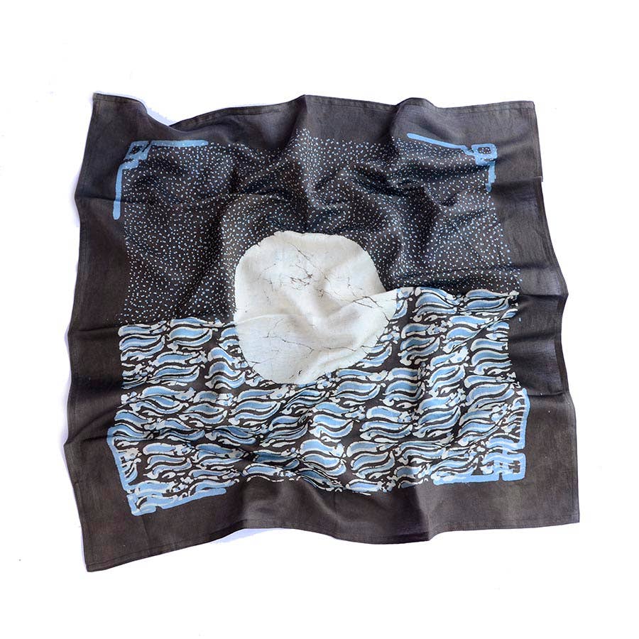 Handmade Bandana  Silky Block Print Square Scarf - Chaand