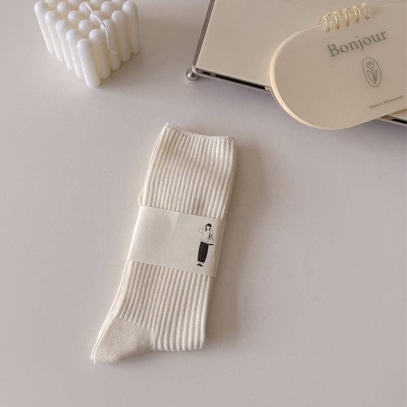 Vertical Stripe Crew Socks Women Cotton Stackable M5A307