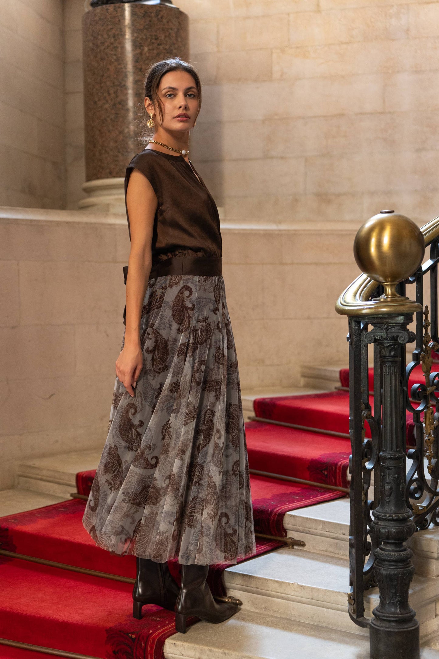Amber skirt in toile de Jouy printed tulle - CK08202-1