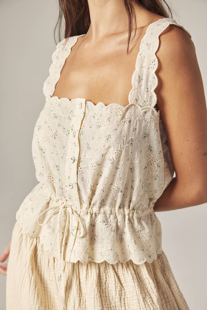 Scallop lace tie Top with Bandana