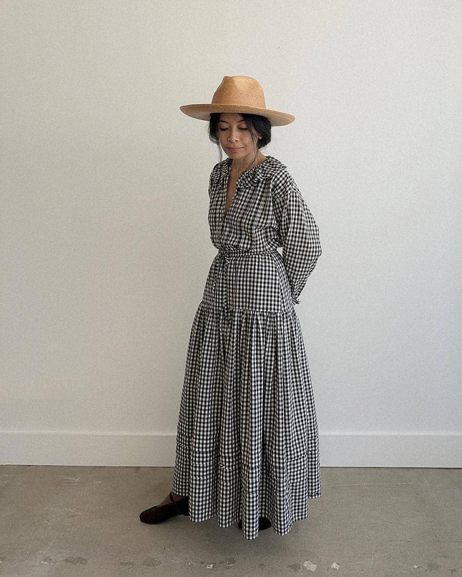 Black White Gingham Checkered Midi Skirt - Gardenne Skirt