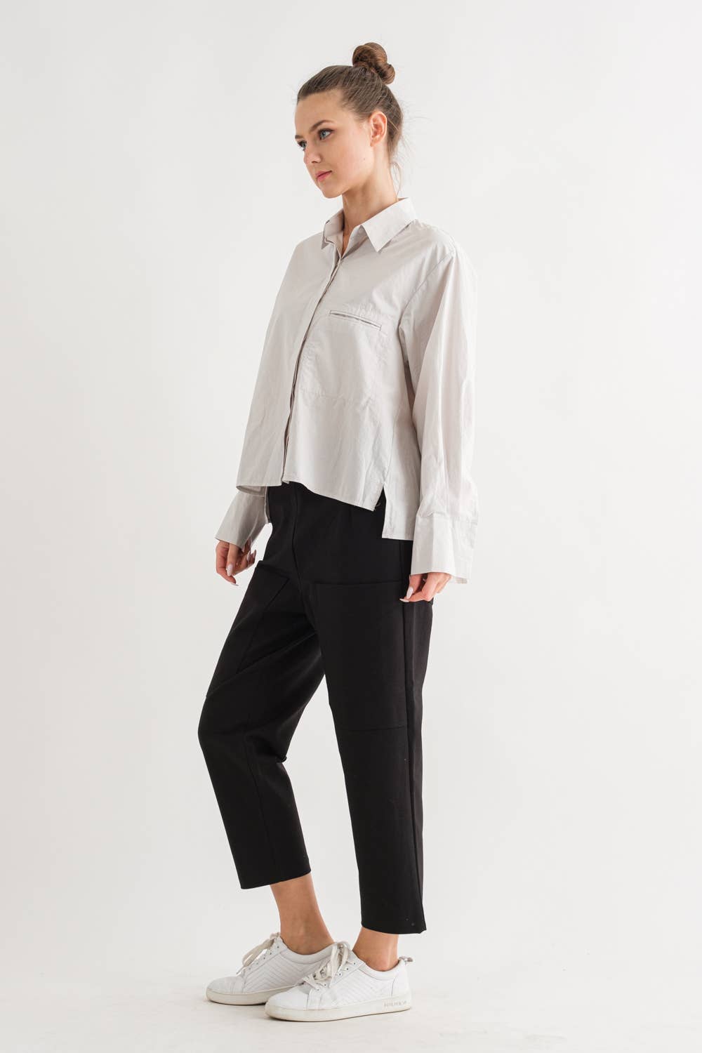 Long Sleeve Hidden Button Shirt -