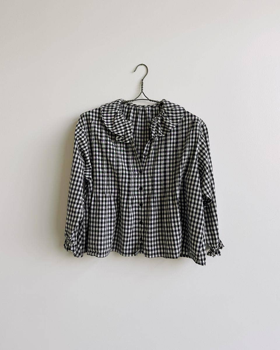 Black and White Cotton Gingham Blouse - Nesaea Prairie Noir