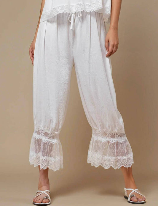 Ladies Elastic Waist Lace String Tie Lantern Pants