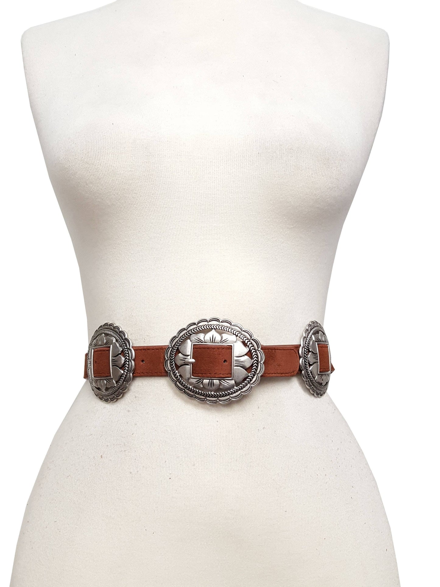 Fully Packed Floral buckle/ Concho Belt in Suede Leather