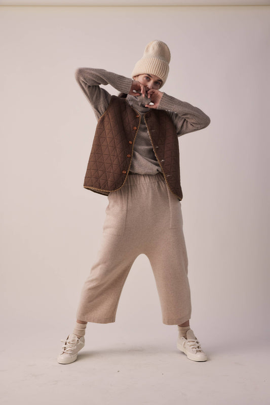 Cashmere wool blended knit baggy pants