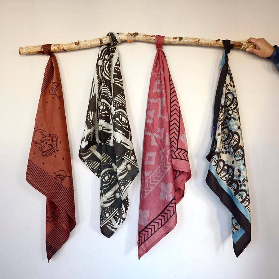 Cotton Silk Large Head Square Scarf / Bandana - Expressions